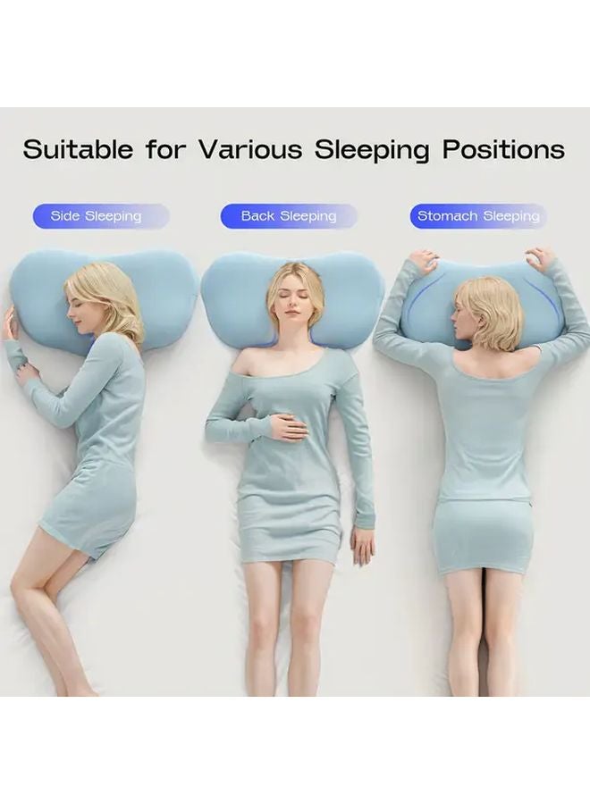 Light Blue Ergonomic Cloud Neck Pillow For Side Back Stomach Sleepers With Detachable Breathable Cover - Image 5